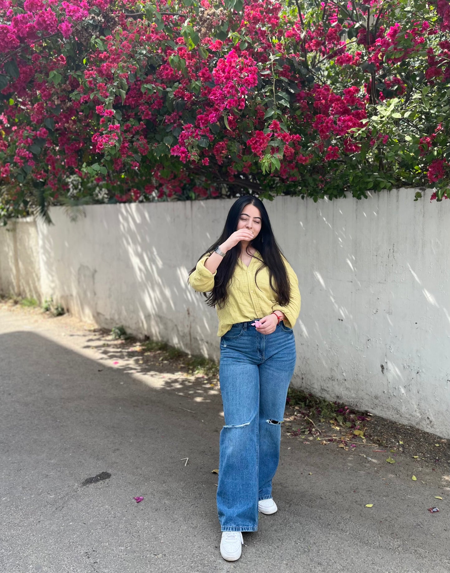 Dark Blue Knee Cut Denim