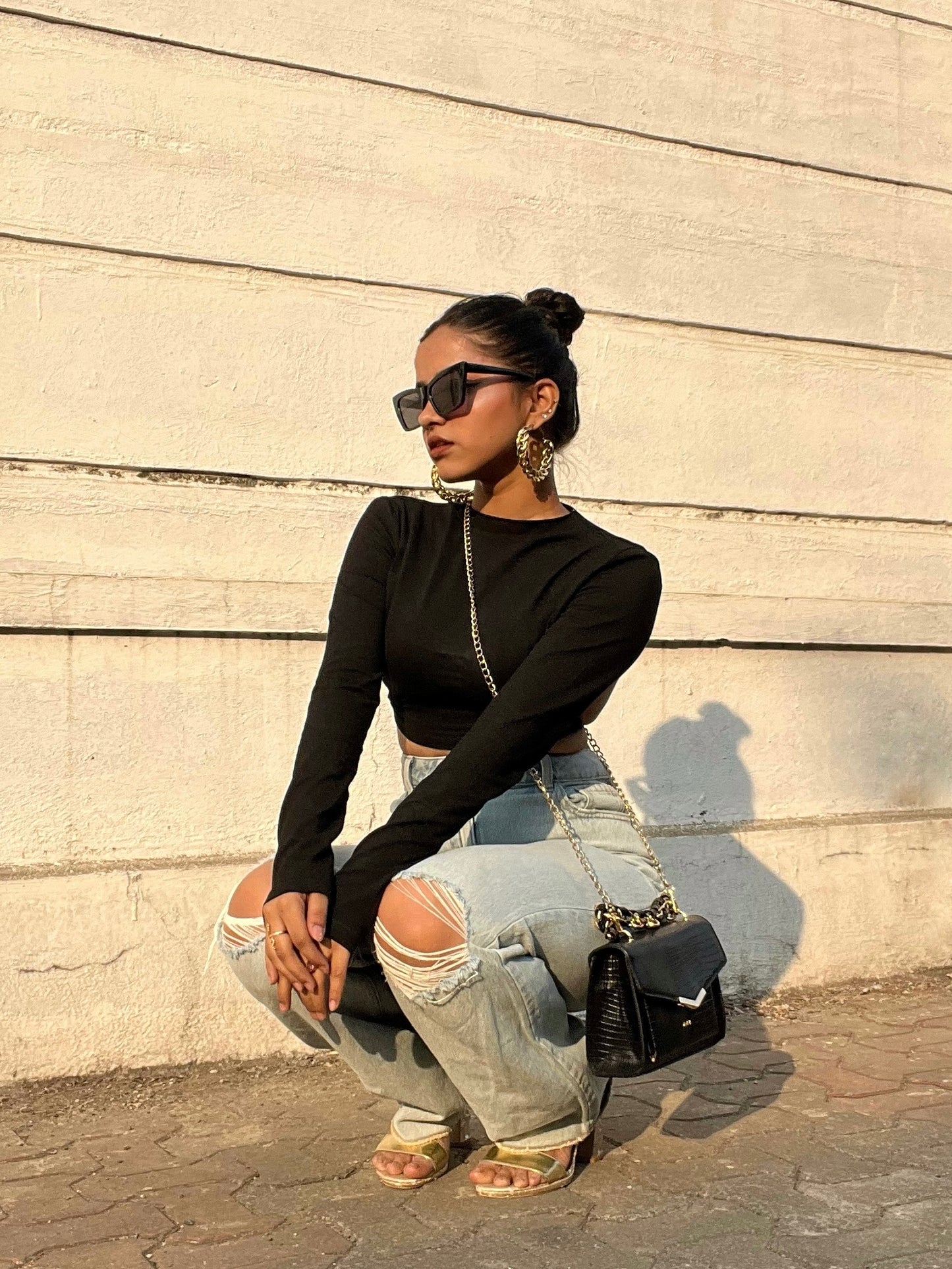 Ice Blue Distressed Straight Jeans