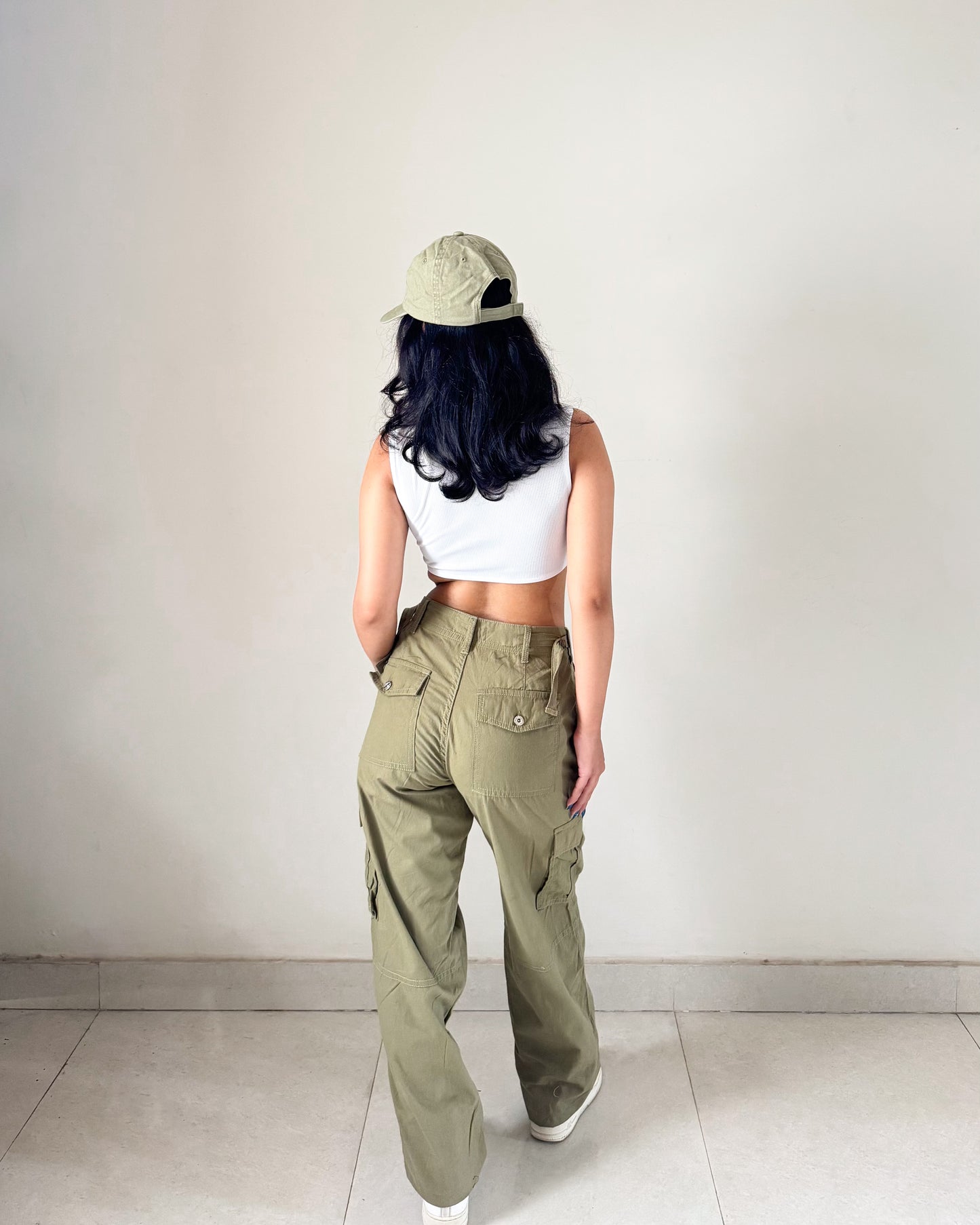 Olive Green 4 pocket Cargo Pants (Adjustable belt )