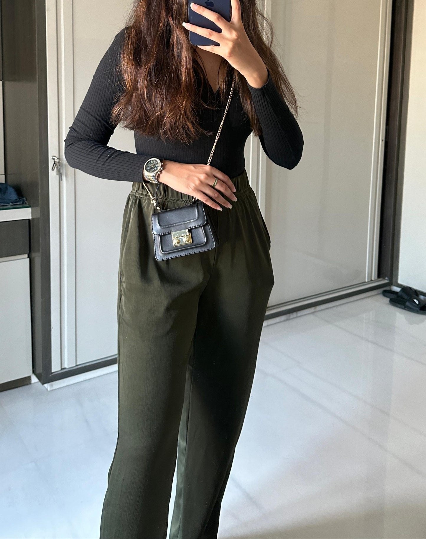 Olive Green Satin Pants