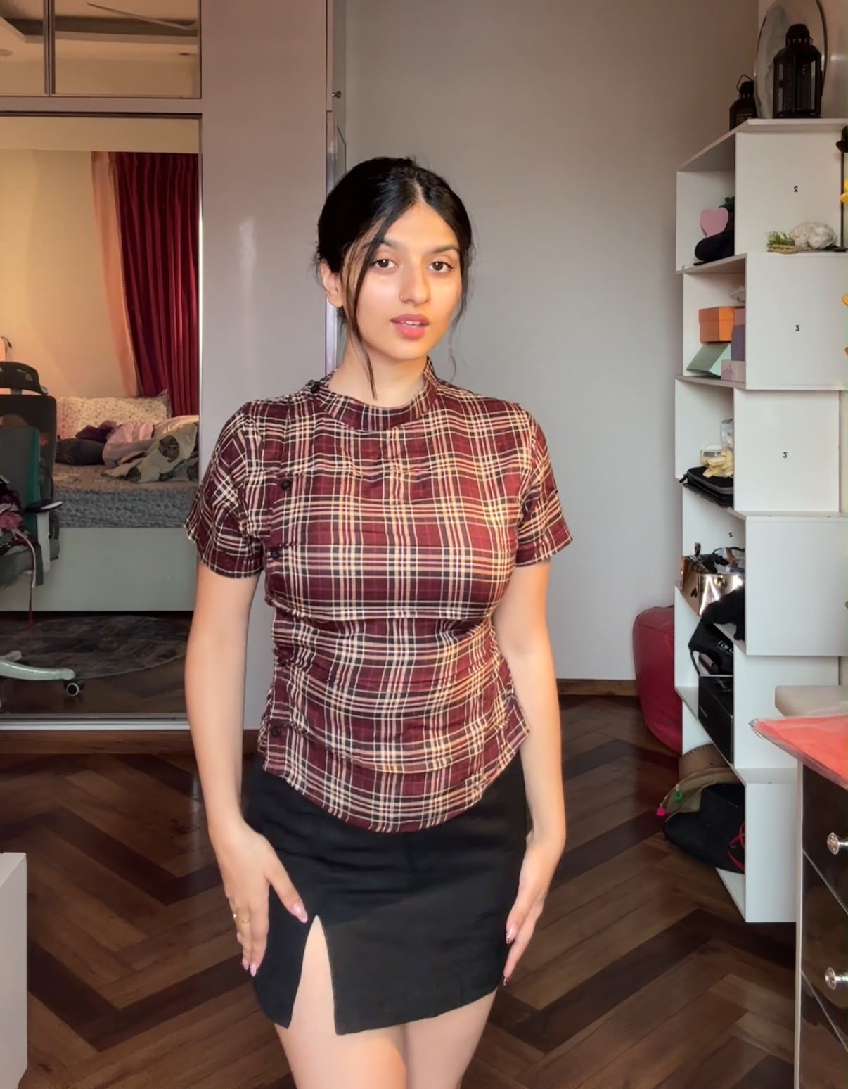 Wrap Plaid Shirt - Crimson Red