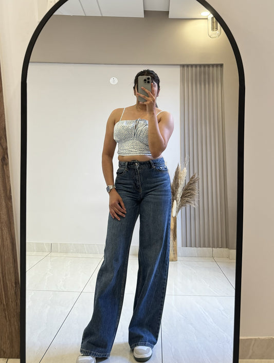 Dark Blue Wide Leg Denim