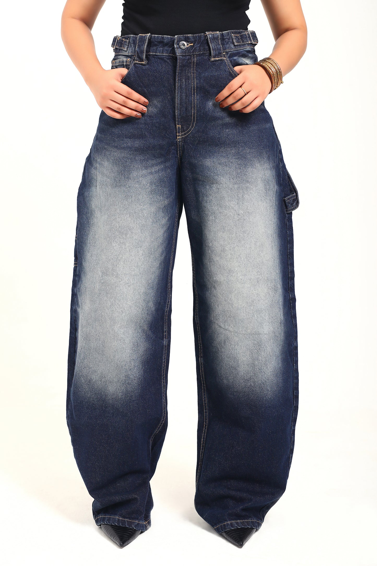 Washed Blue Adjustable waist Denim