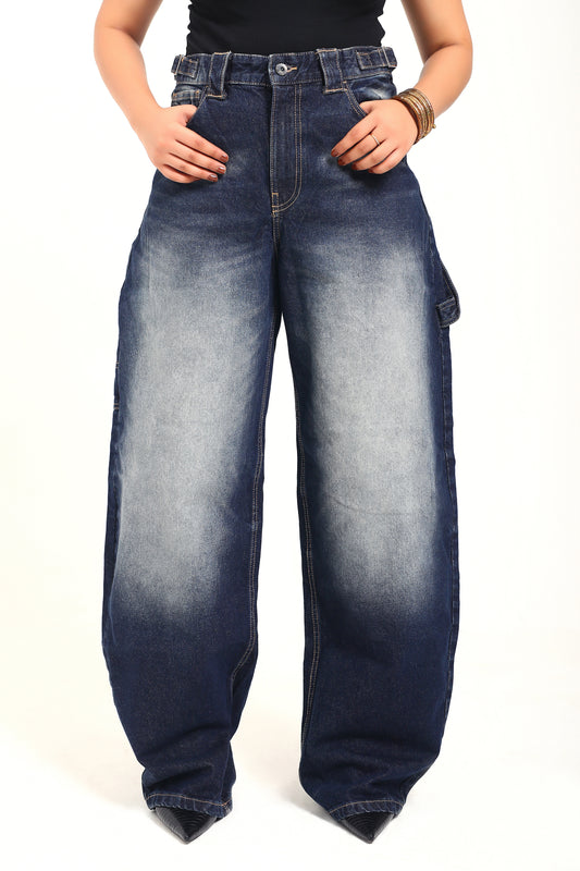 Washed Blue Adjustable waist Denim