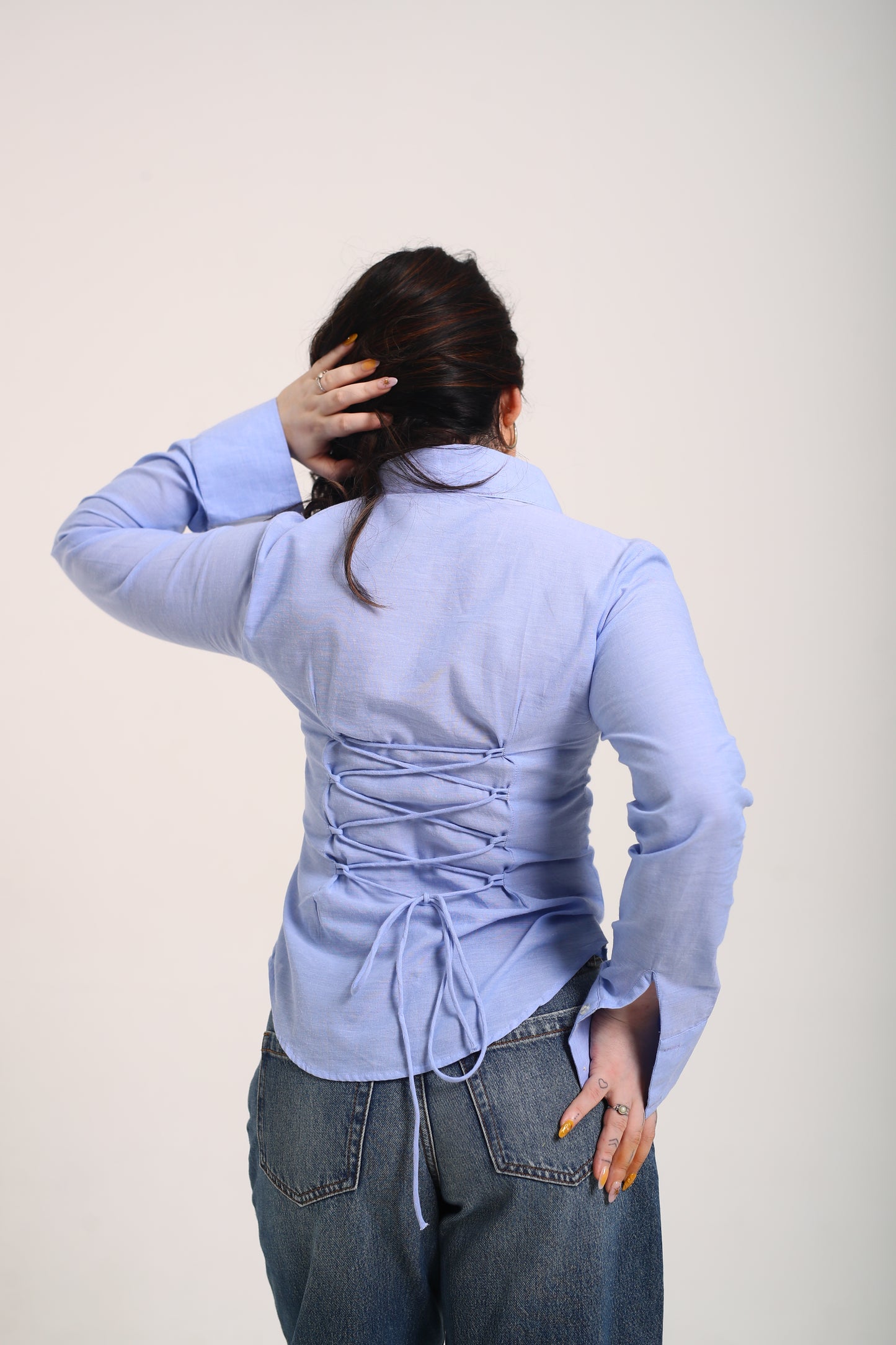 Softest Blue fitted shirt ( with drawstring )