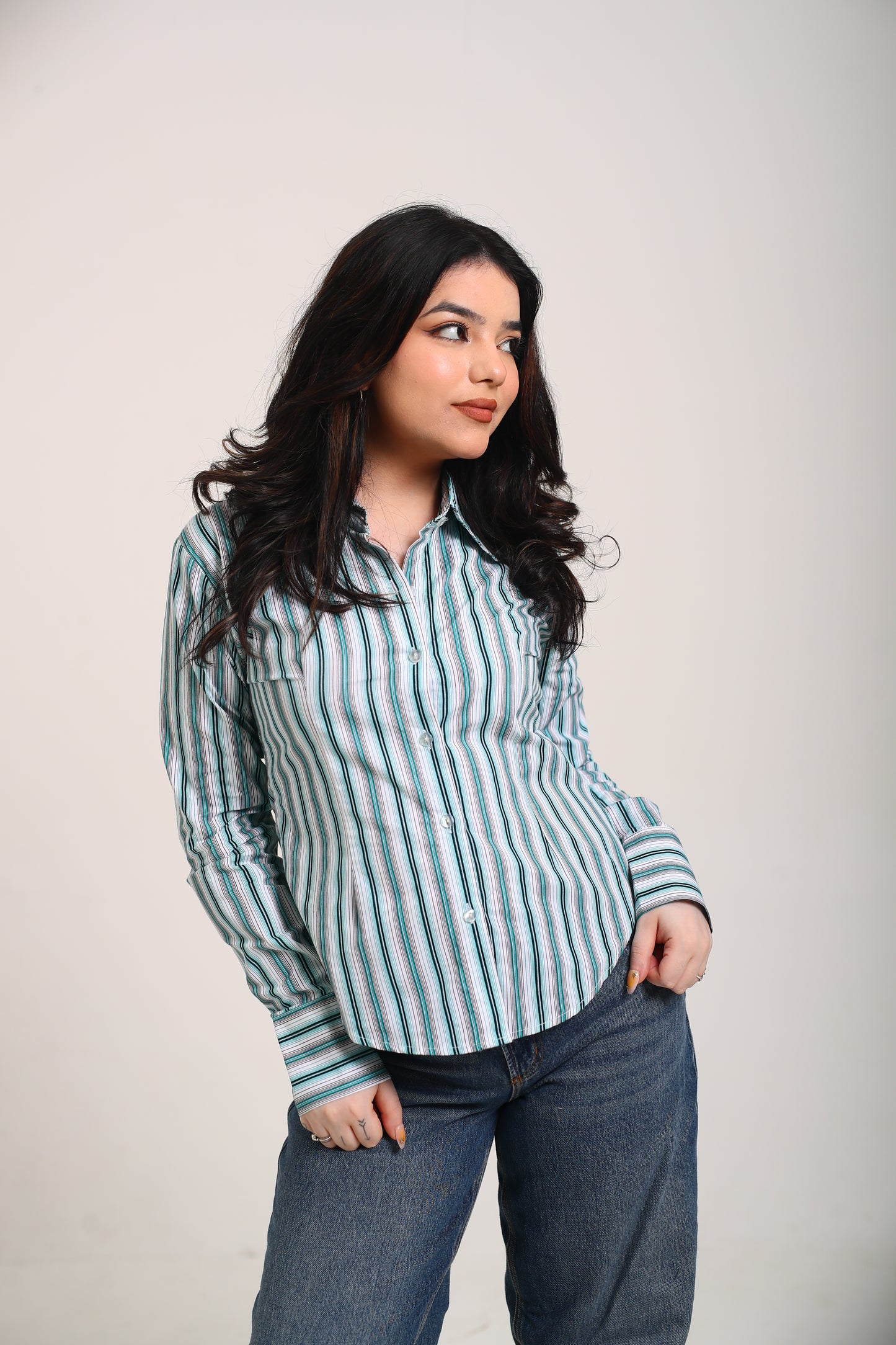 Aqua stripes fitted Shirt