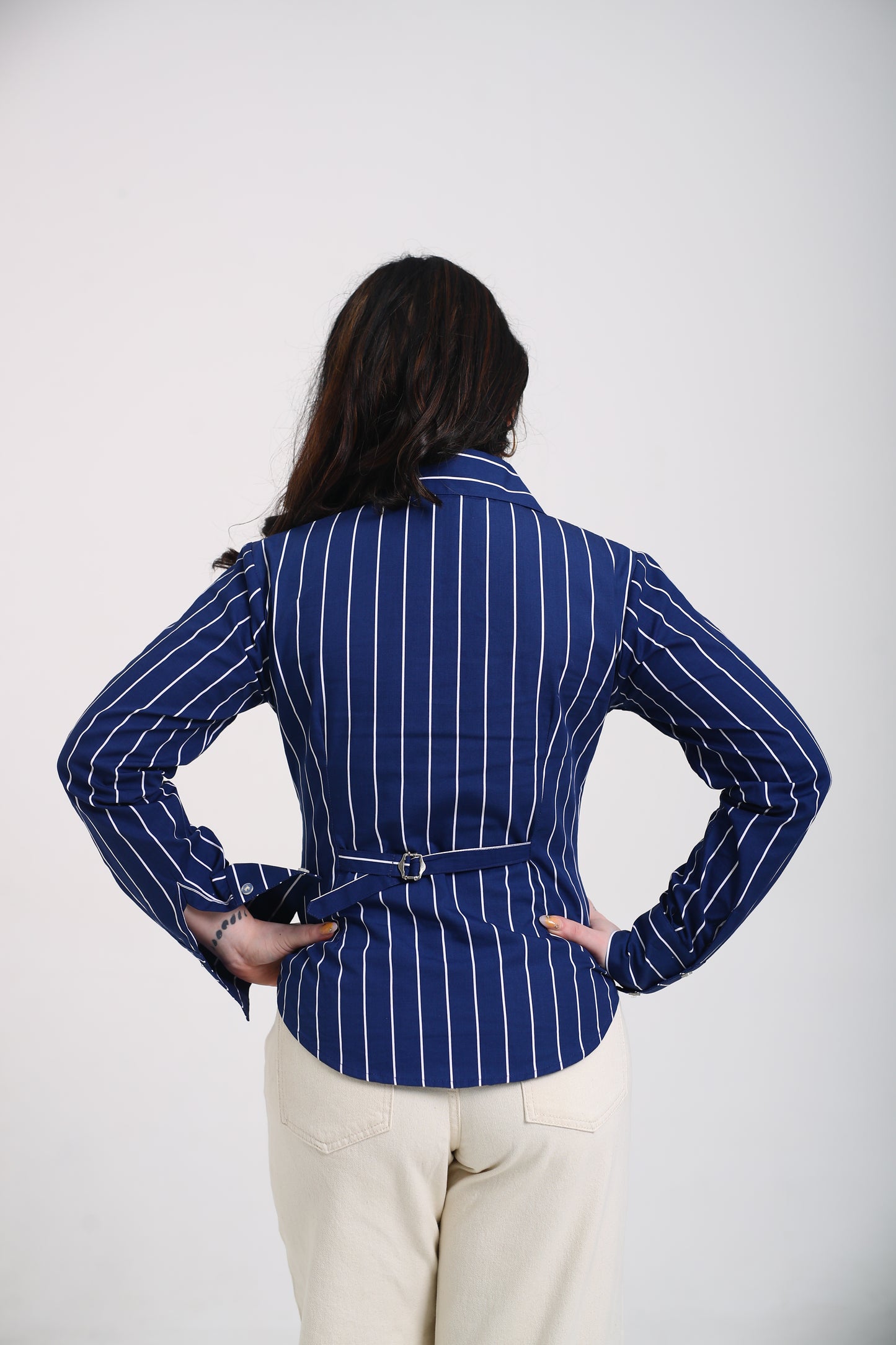 Navy striped fitted shirt