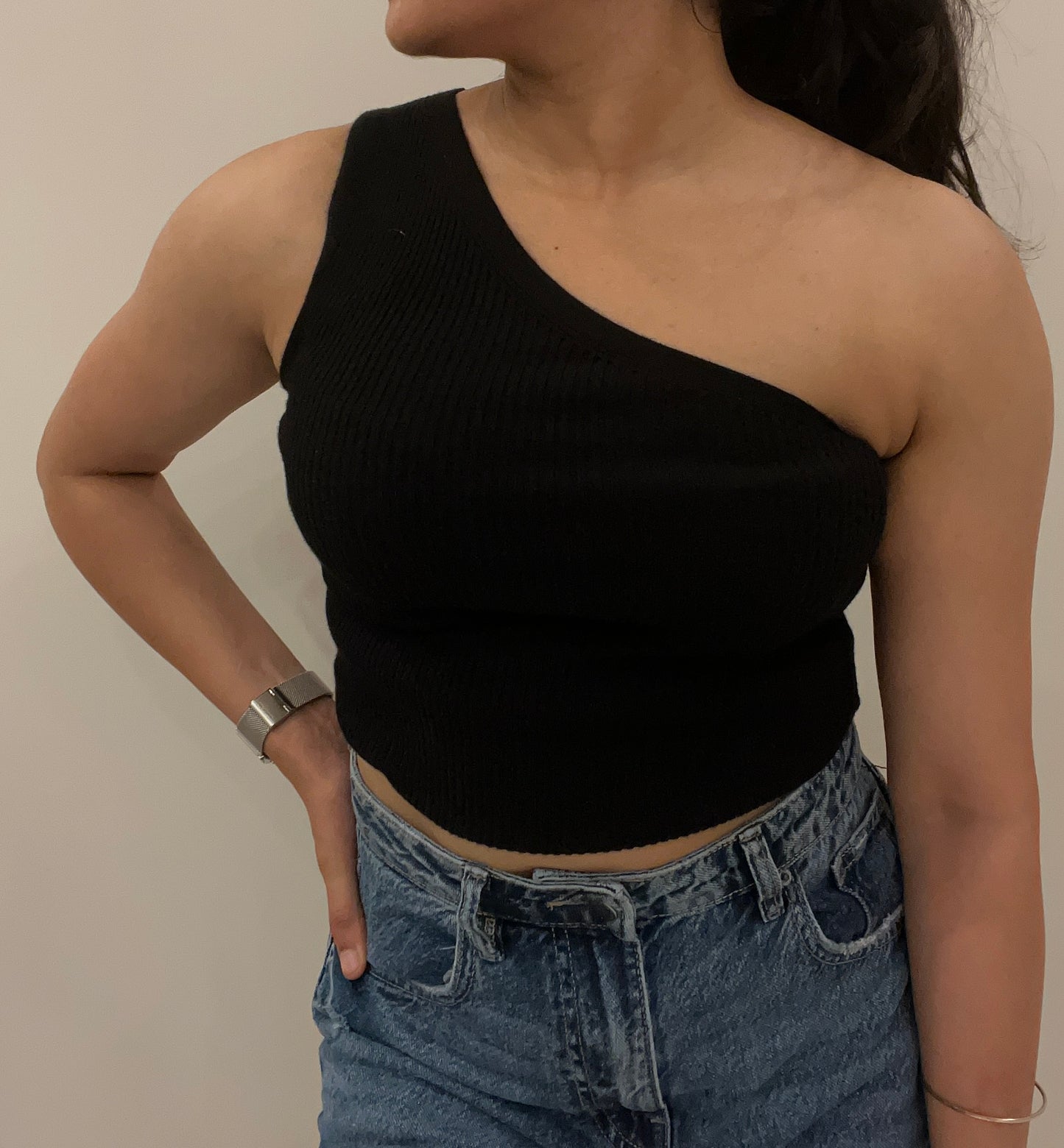 One Shoulder Ribbed Top