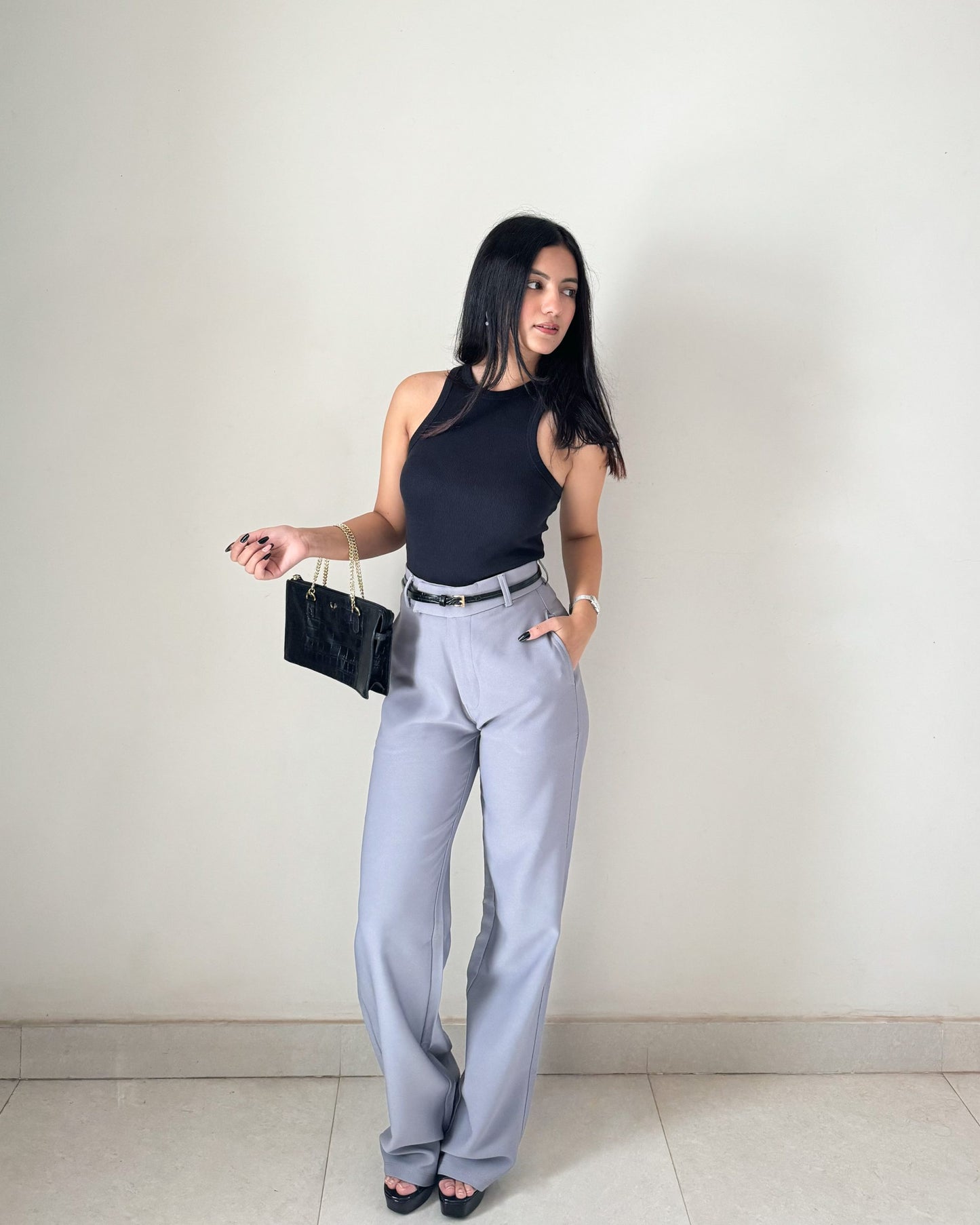 Light Grey Side Hook Trousers