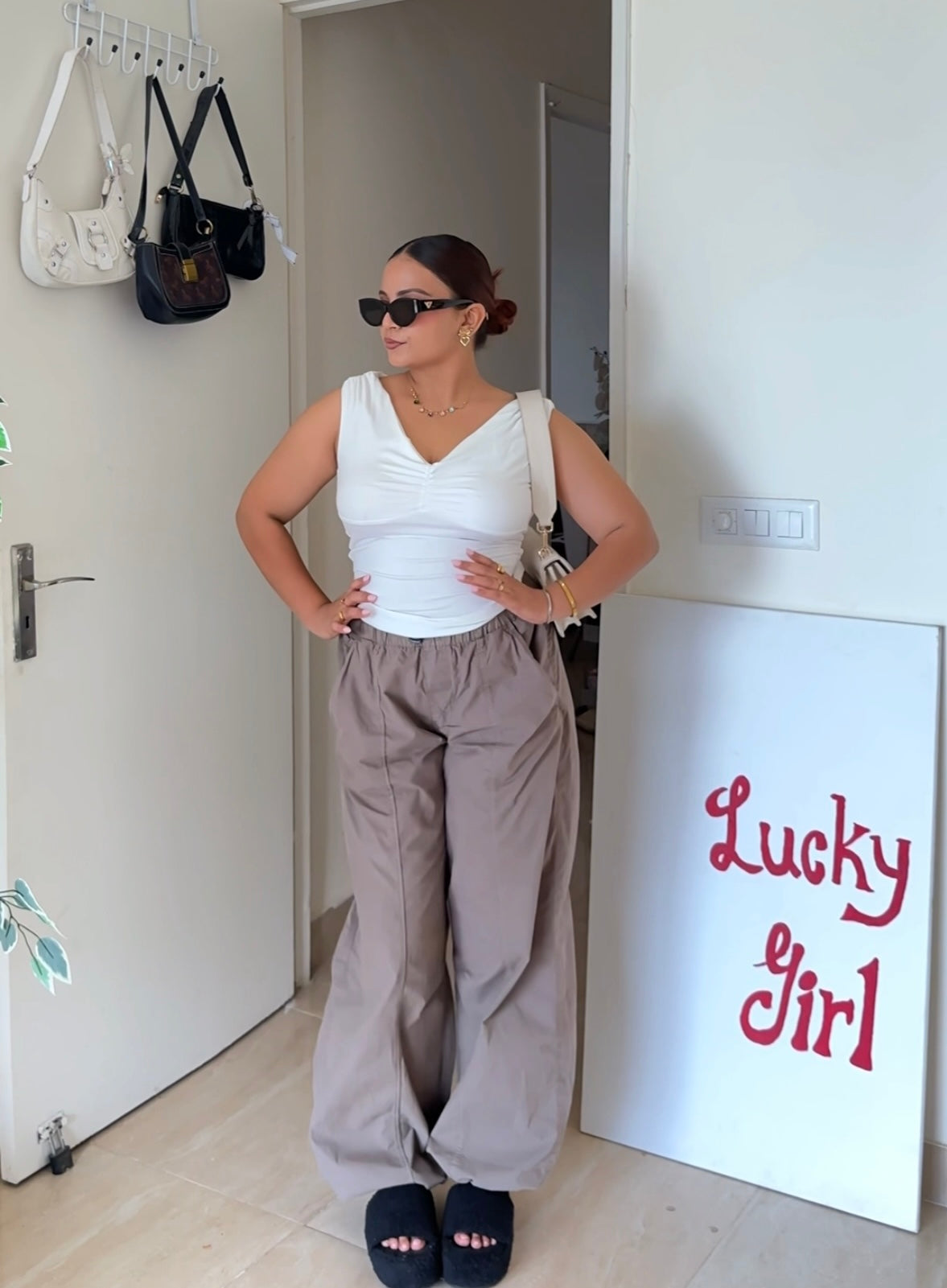 Khaki Drawstring Parachute Pants