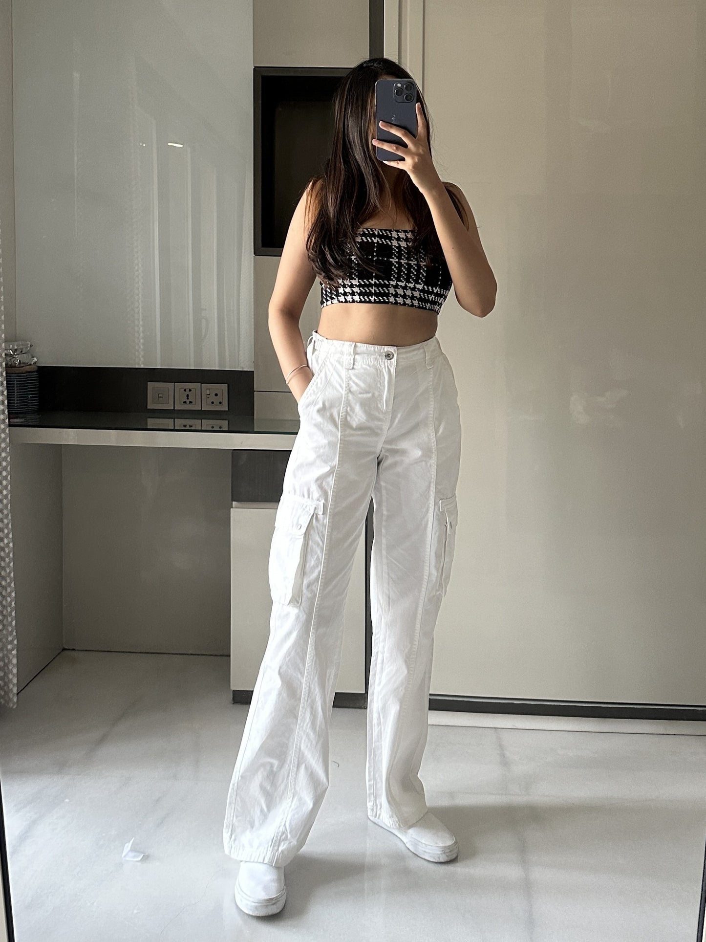 White Adjustable Cargo Pants