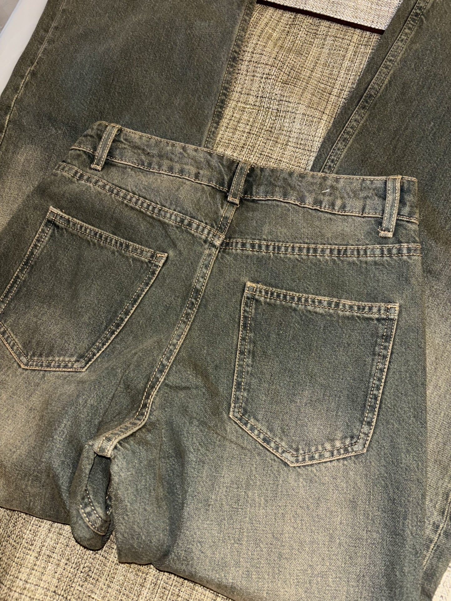 Washed Green Regular Straight Jeans