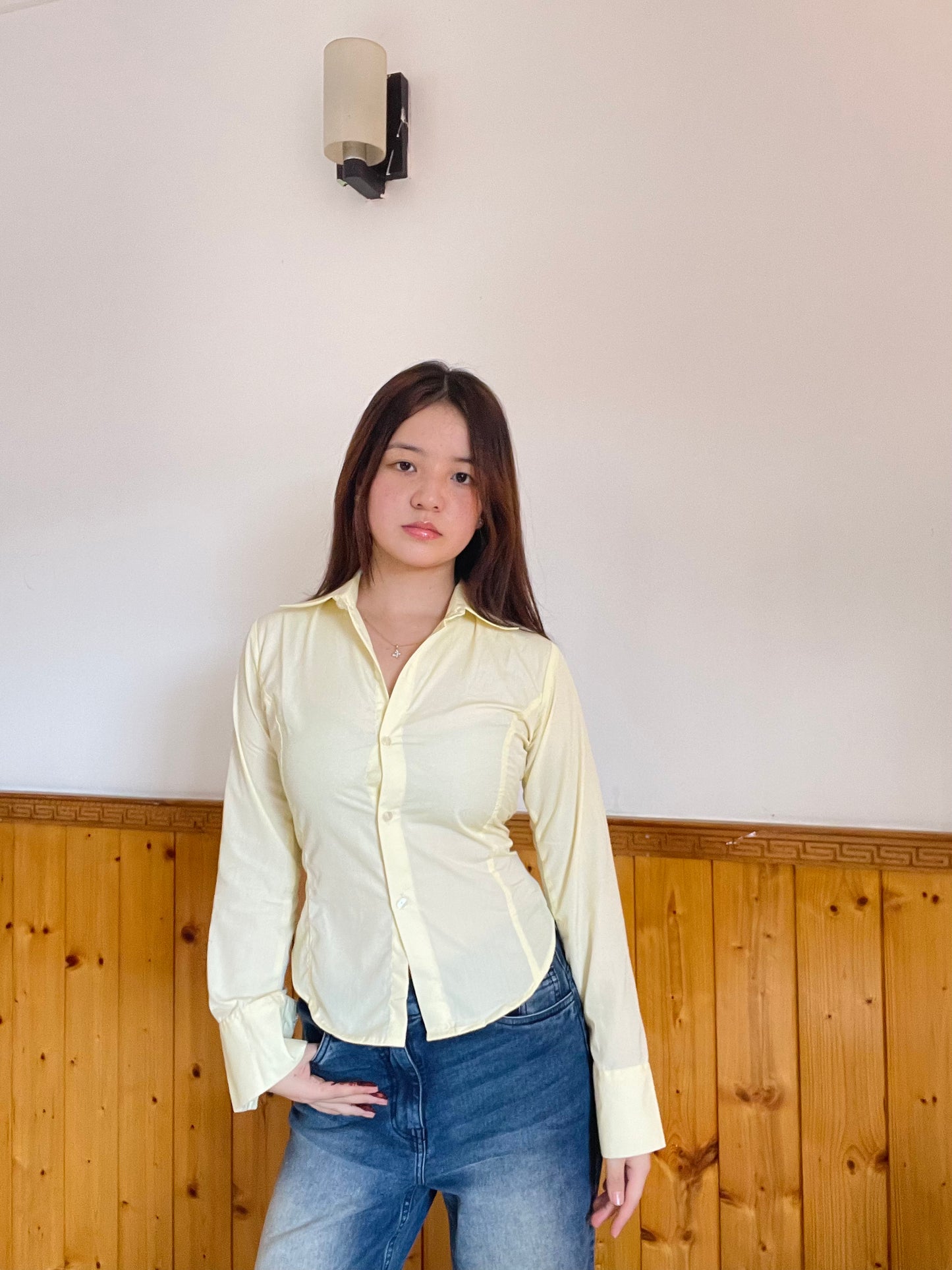 Stella Butter Yellow fitted Shirt ( with drawstrings )