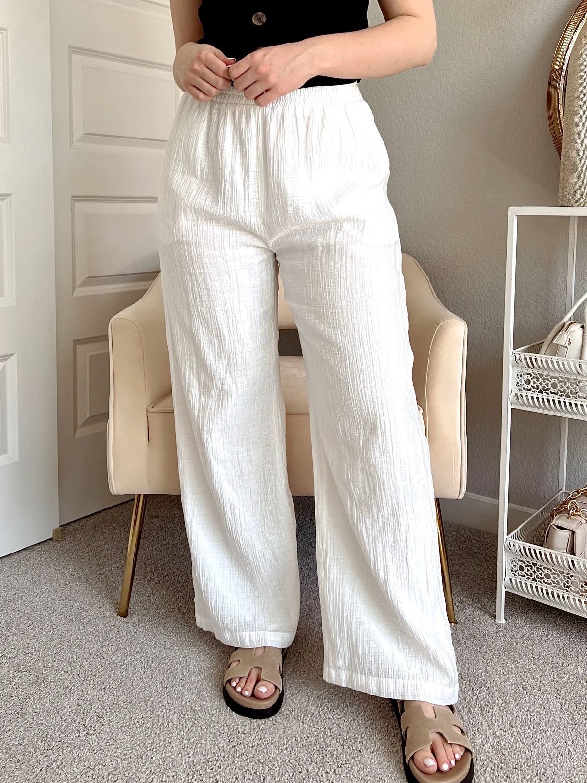 White Crinkled Pants