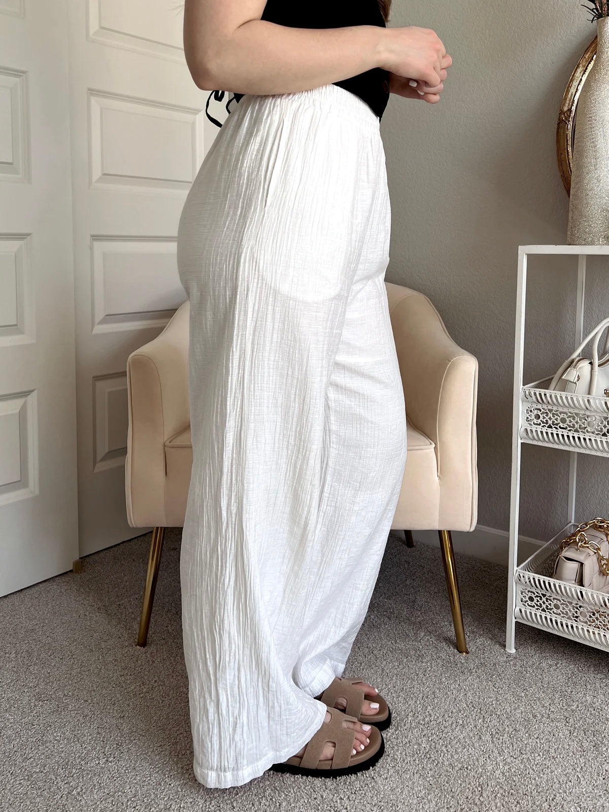White Crinkled Pants