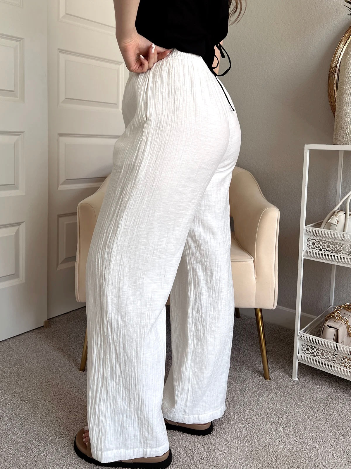 White Crinkled Pants