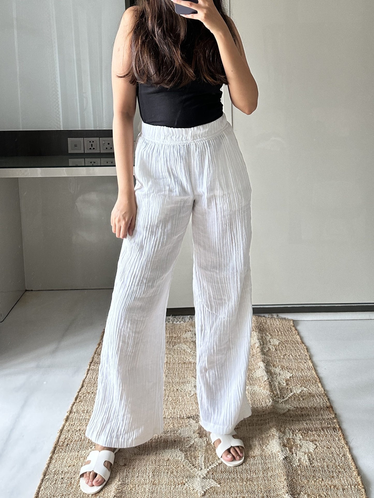White Crinkled Pants