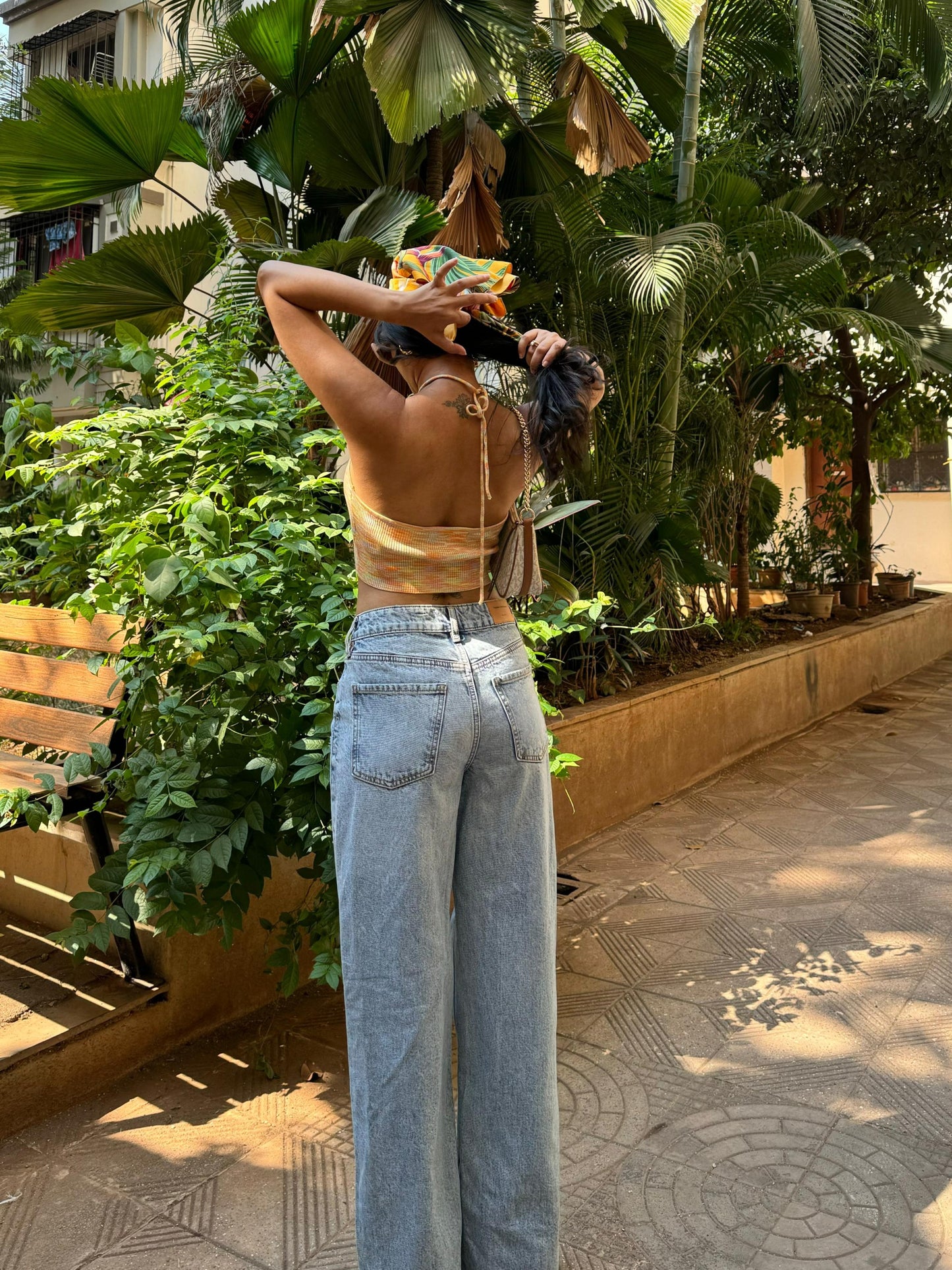 Ice Blue Slit Straight Denim