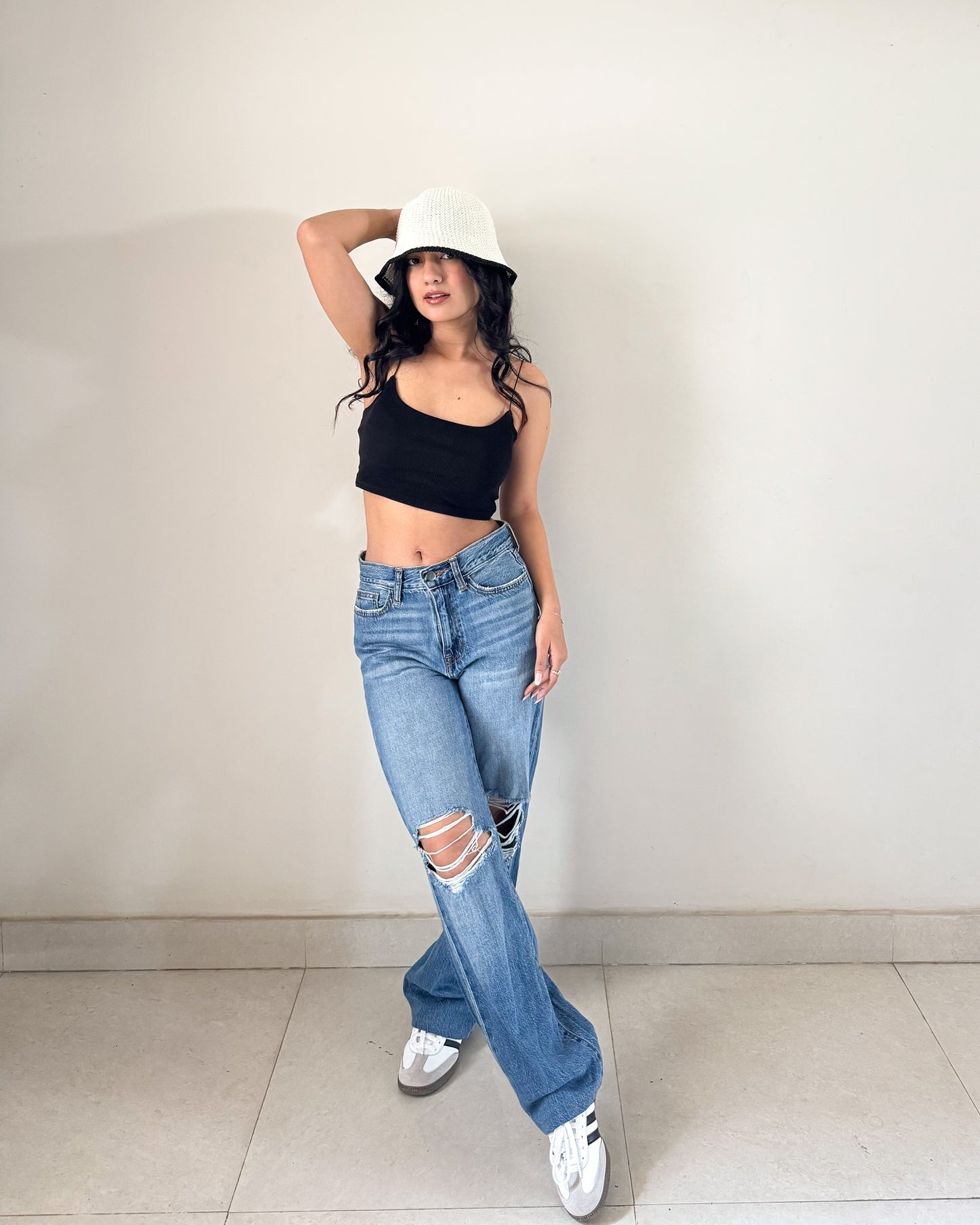 Ripped Mid Blue Straight Jeans