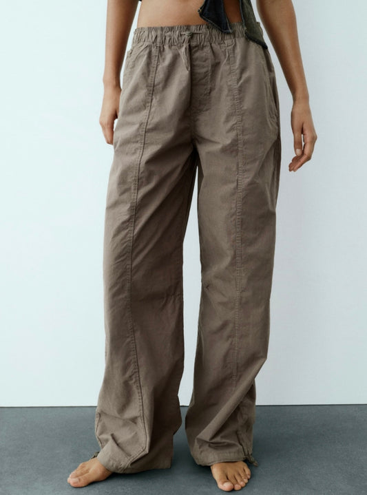 Khaki Drawstring Parachute Pants