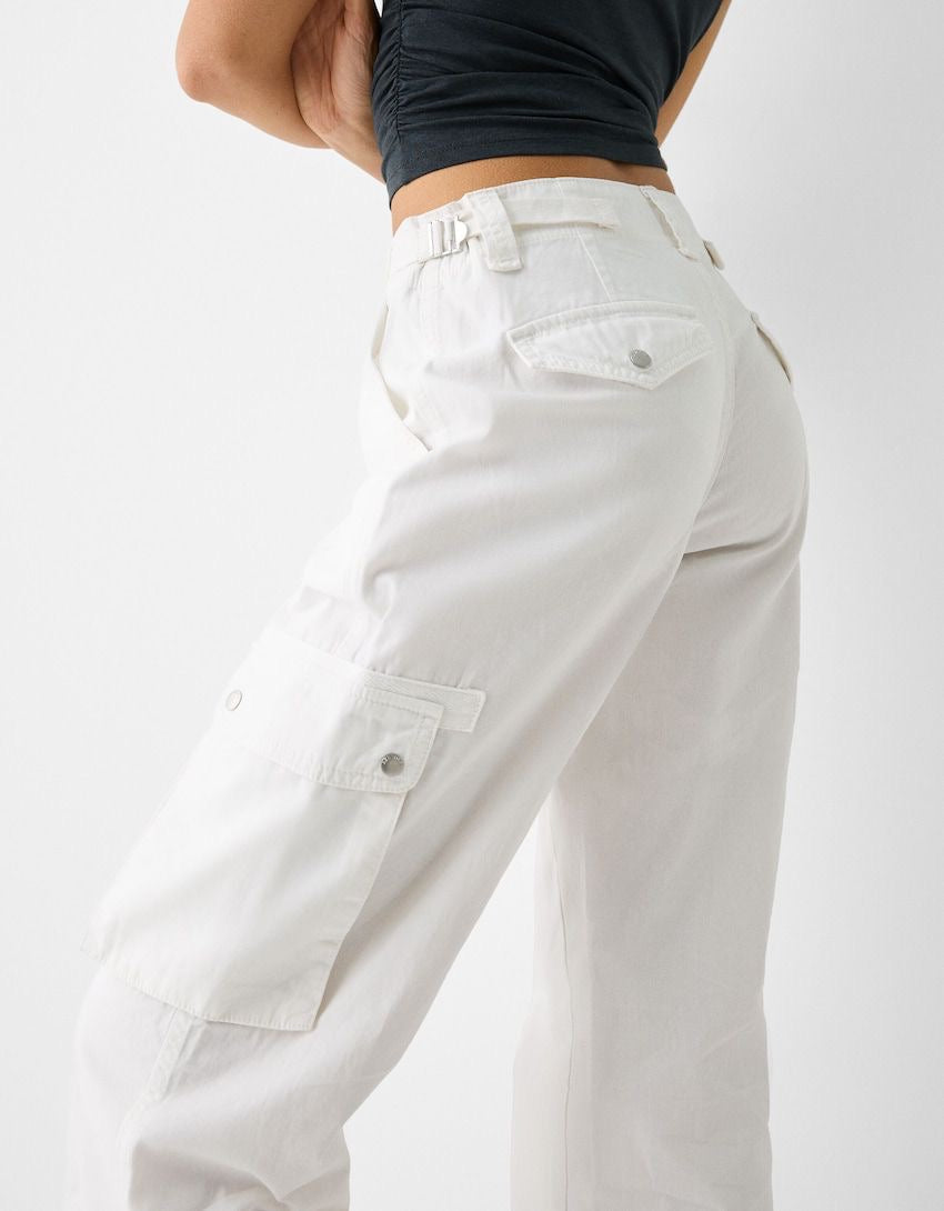 White Adjustable Cargo Pants