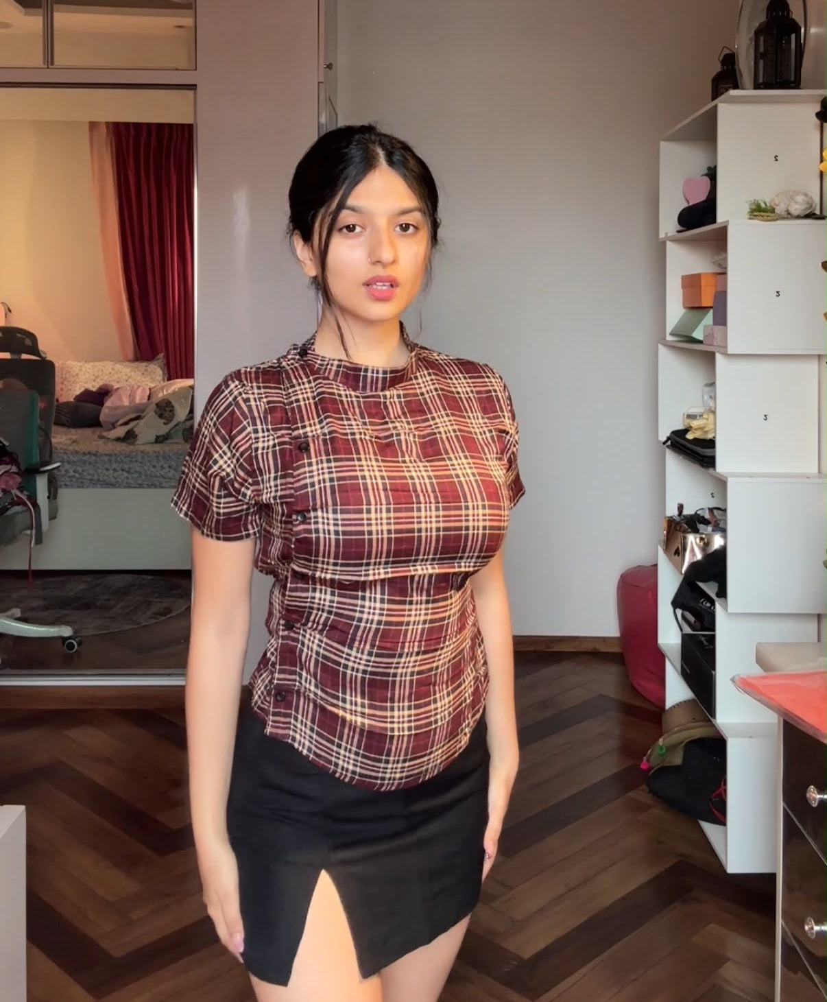 Wrap Plaid Shirt - Crimson Red