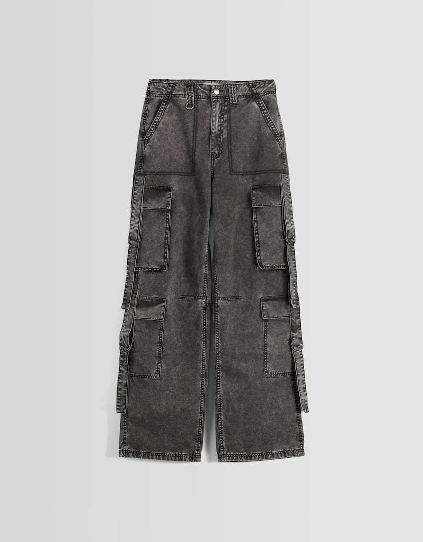 8 Pocket Charcoal Faded Cargo