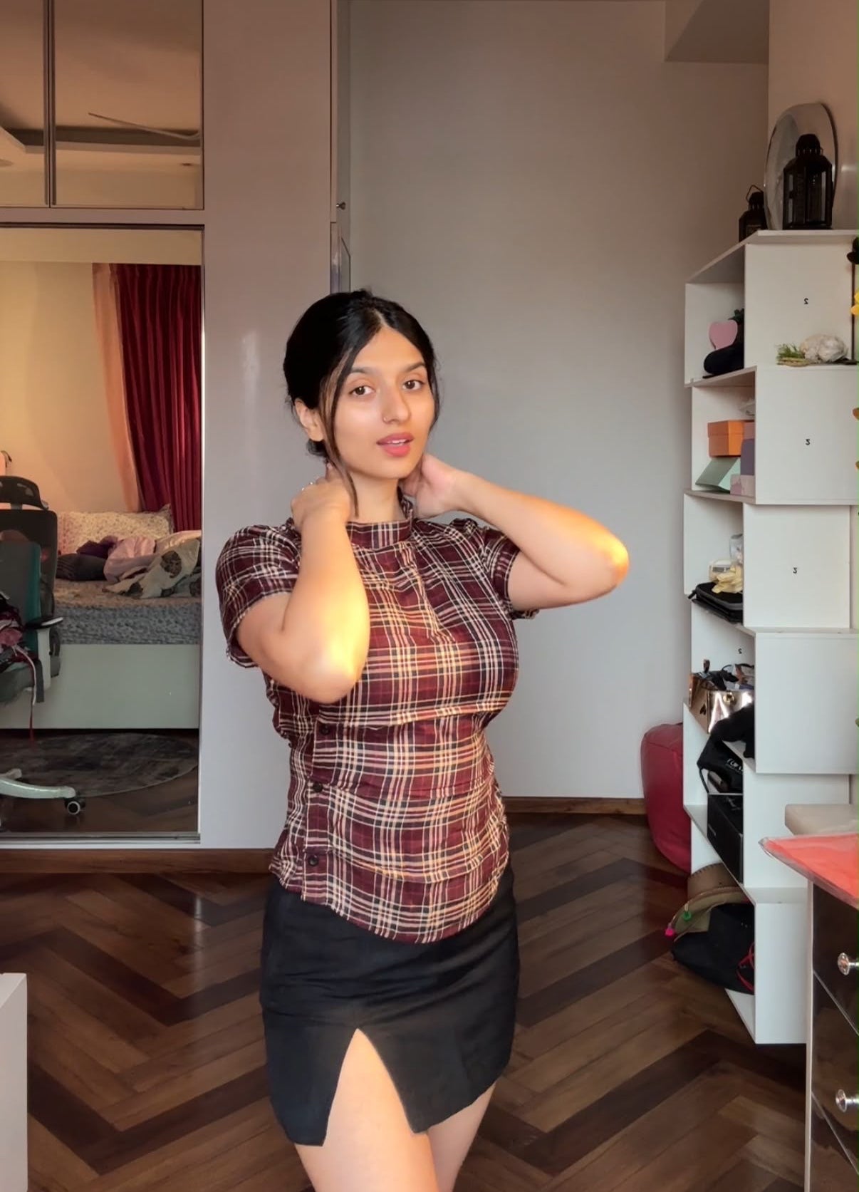 Wrap Plaid Shirt - Crimson Red