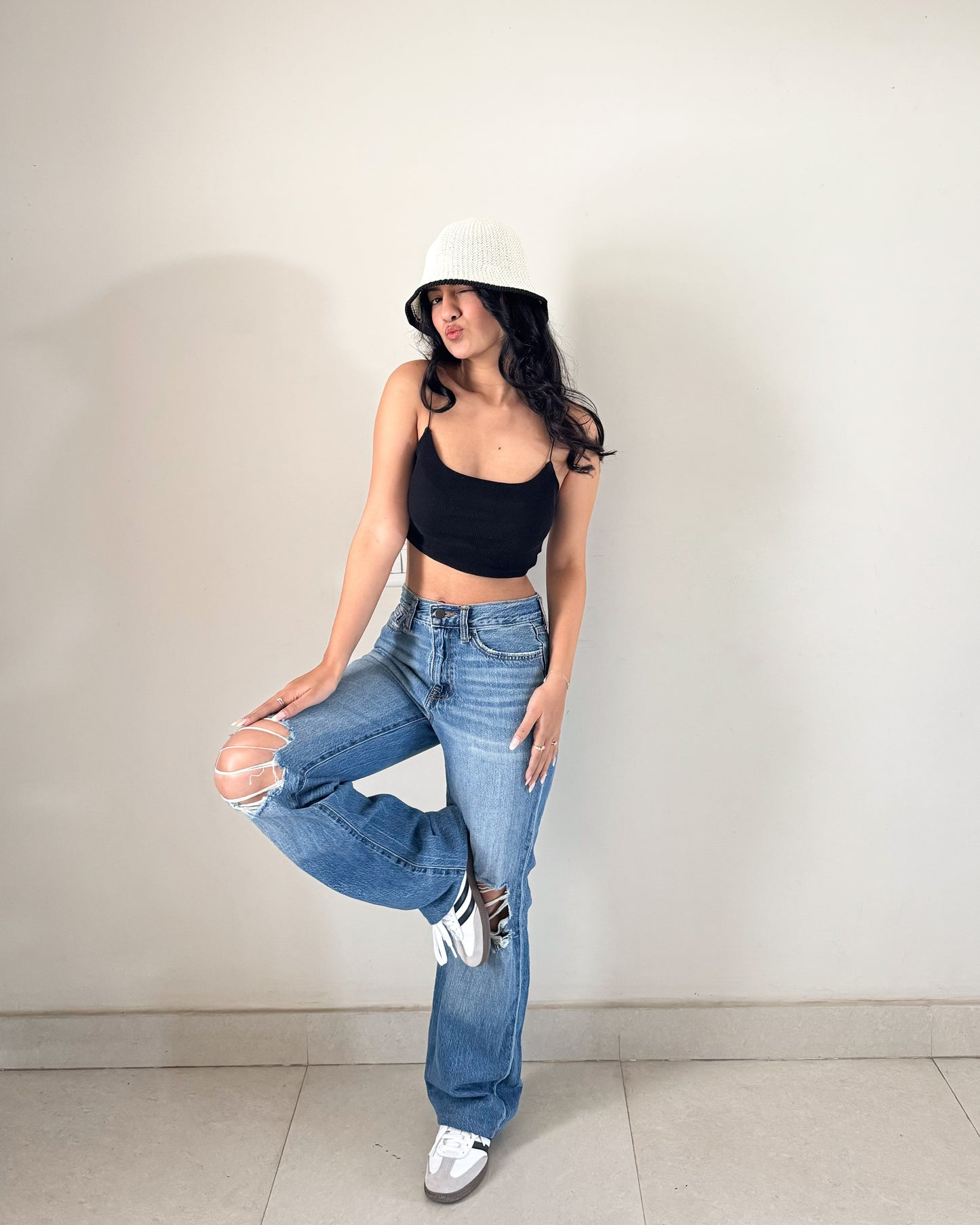 Ripped Mid Blue Straight Jeans
