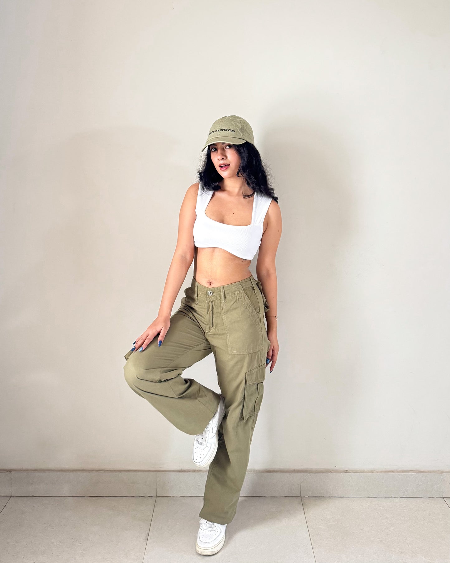 Olive Green 4 pocket Cargo Pants (Adjustable belt )