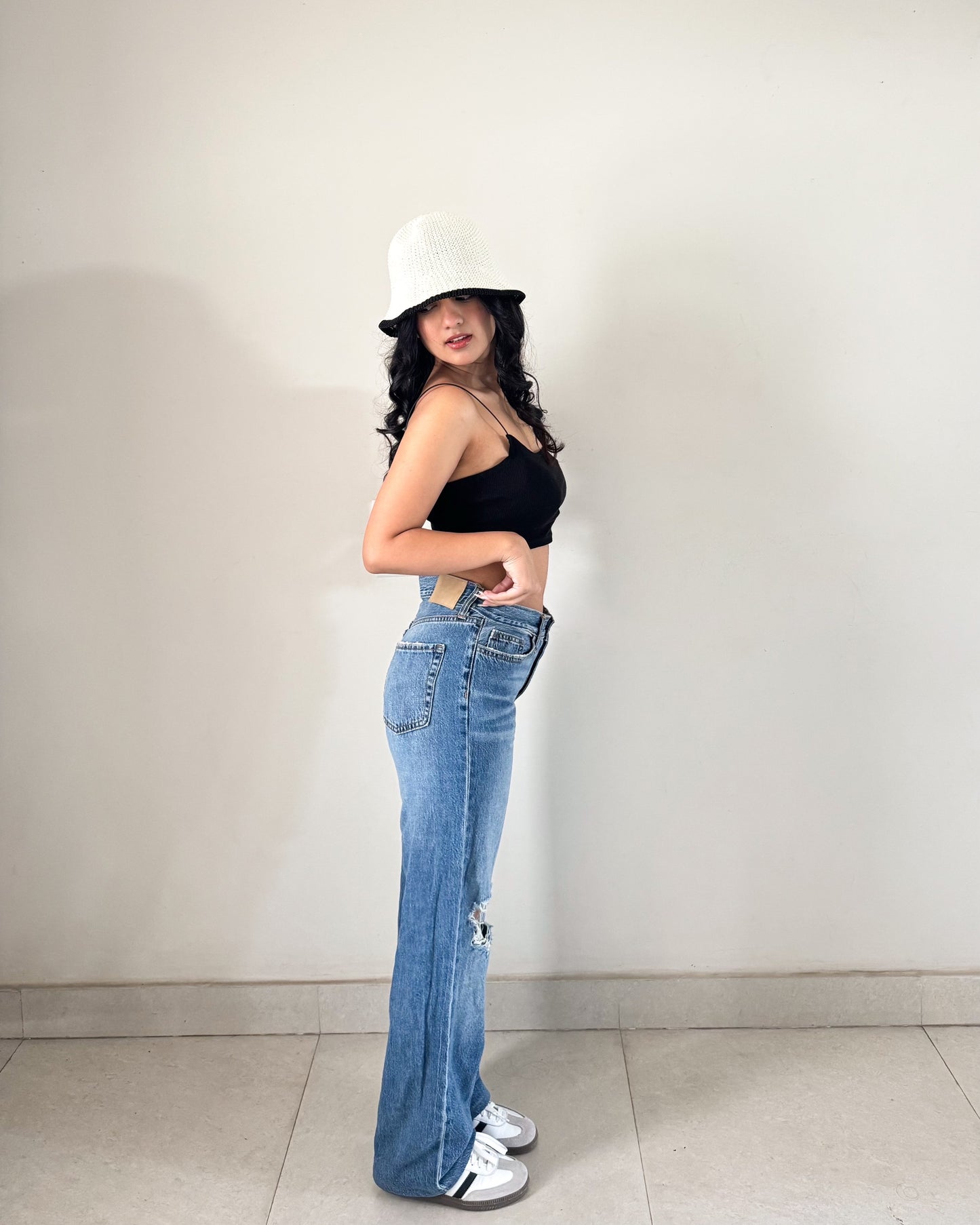 Ripped Mid Blue Straight Jeans