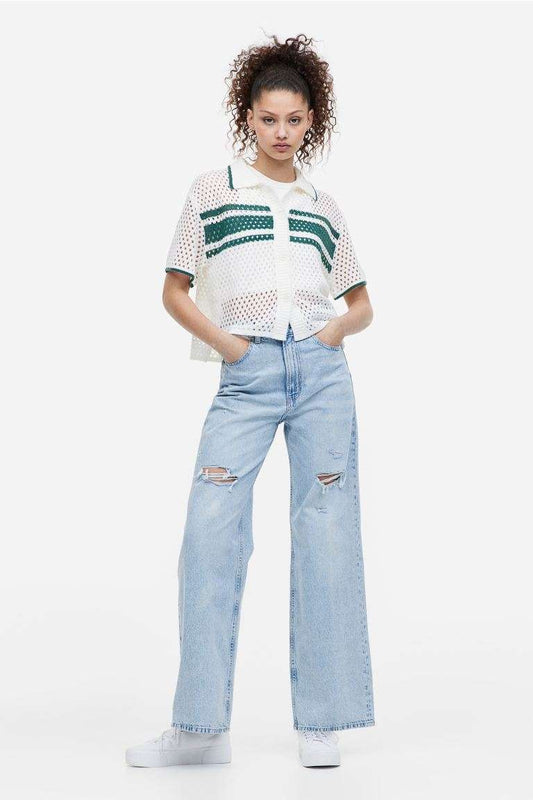 Light Ripped Wide Leg Jeans