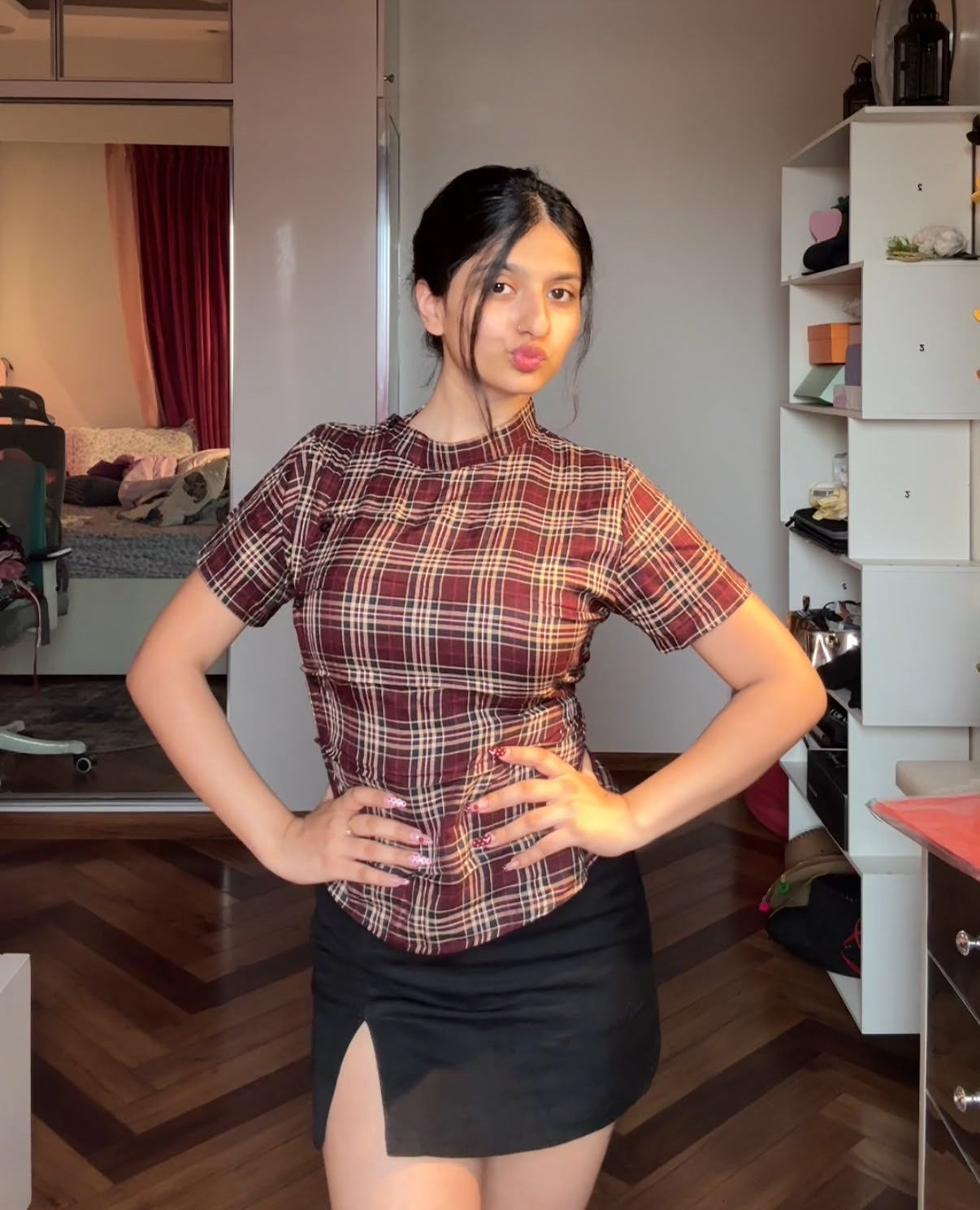 Wrap Plaid Shirt - Crimson Red