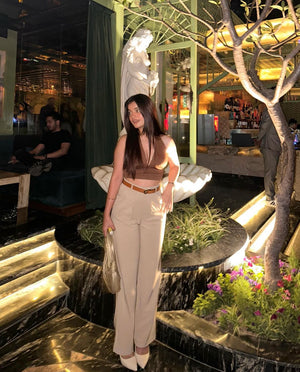 Highwaist Tailored Trouser Pants- Light beige