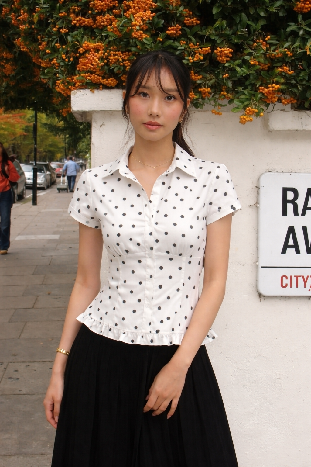 Polka dot ruffle shirt