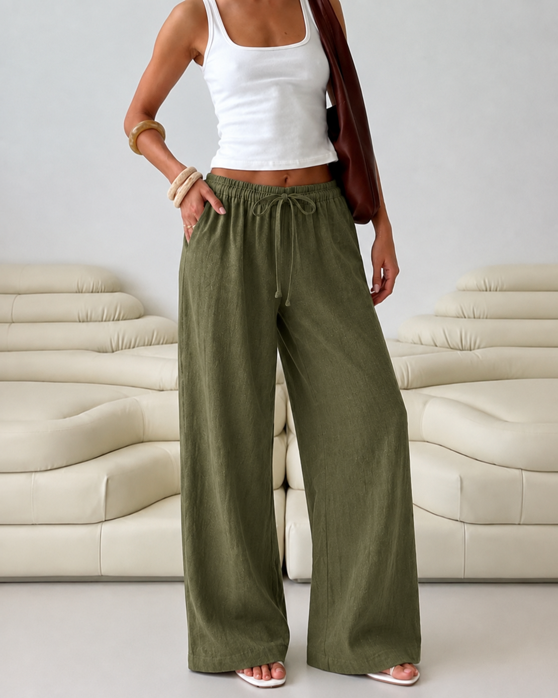 Olive linen Pull On pants