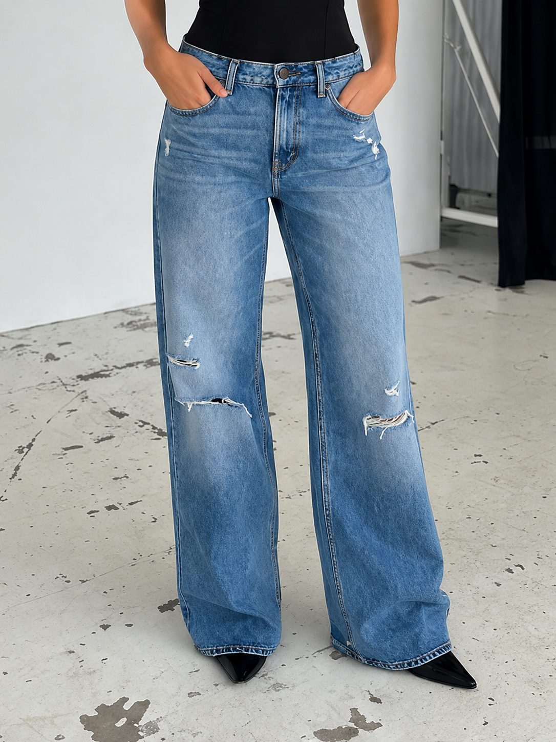 Dark Blue Distressed Denim