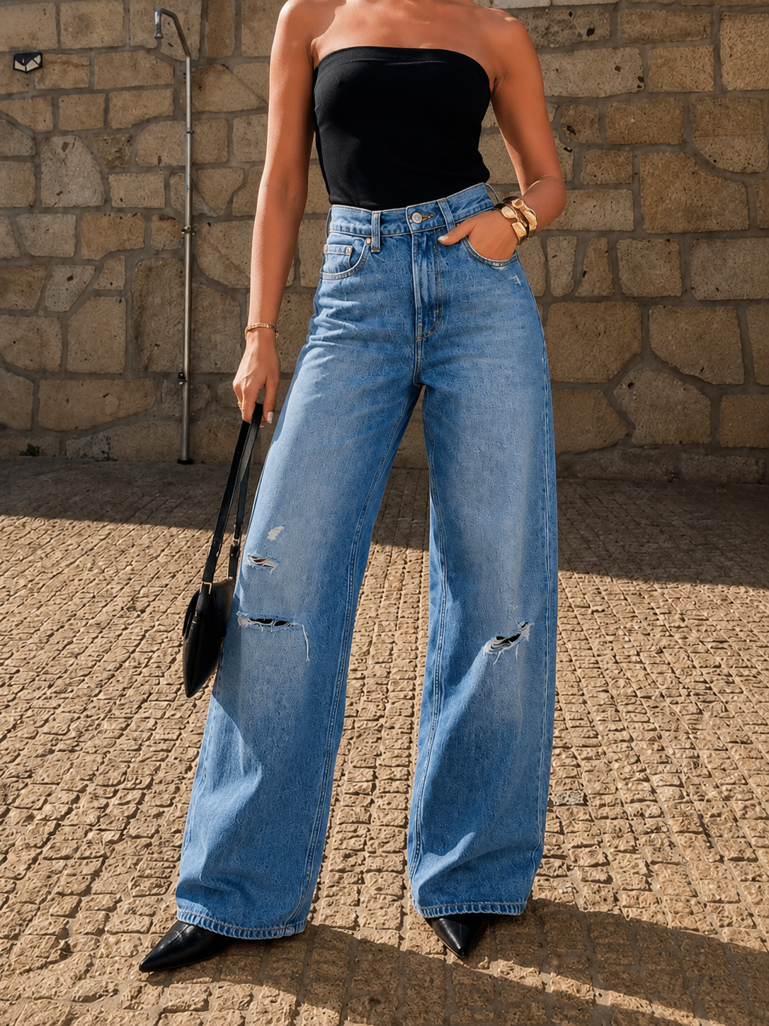 Dark Blue Distressed Denim