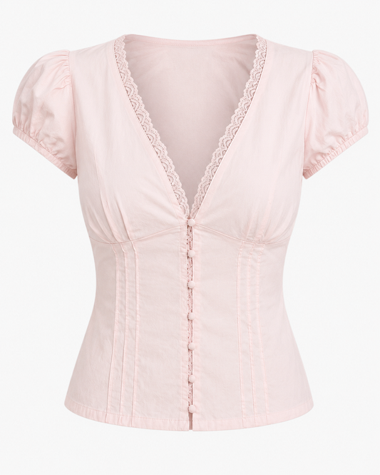 V-Neck cottage top - Soft Pink