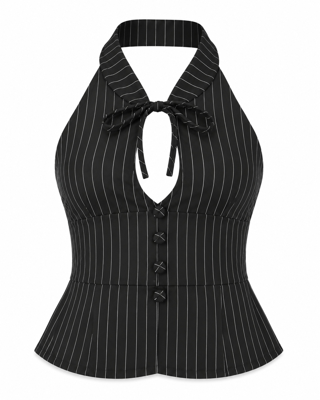 Black Pinstripe Keyhole Top