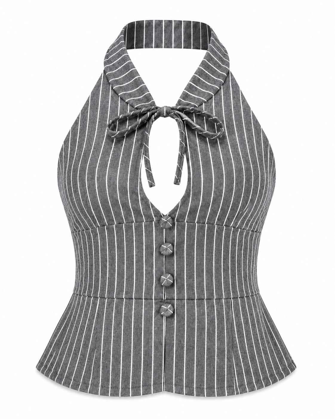 Grey Pinstripe Keyhole Top