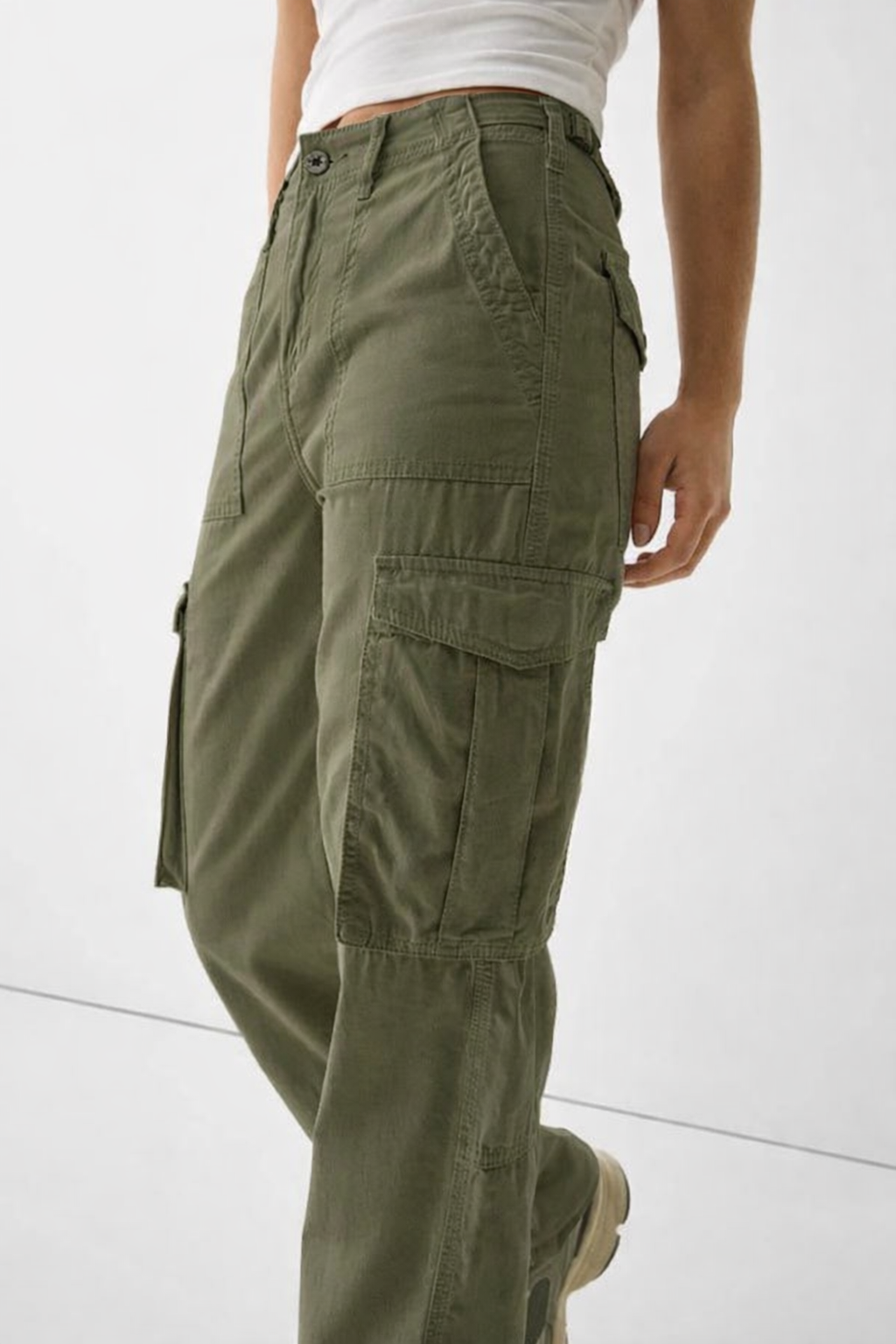 Olive Green 4 pocket Cargo Pants (Adjustable belt )
