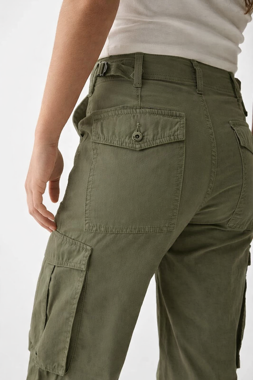 Olive Green 4 pocket Cargo Pants (Adjustable belt )