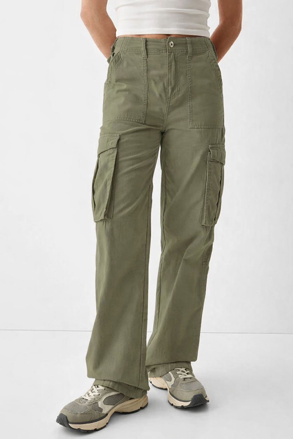 Olive Green 4 pocket Cargo Pants (Adjustable belt )