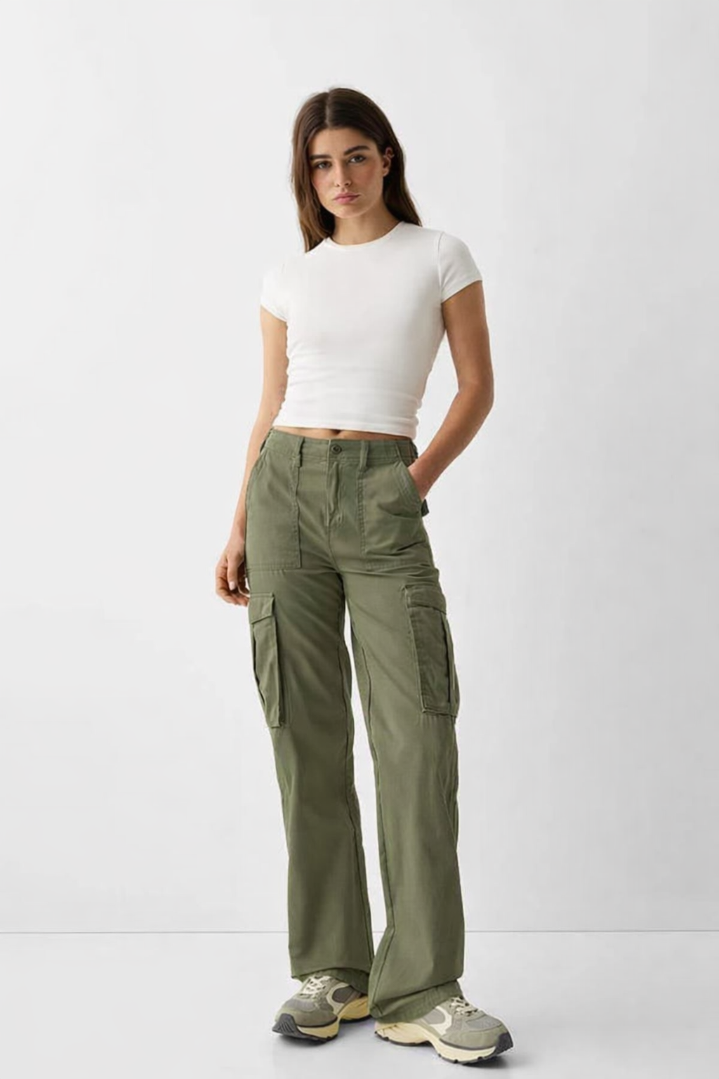Olive Green 4 pocket Cargo Pants (Adjustable belt )
