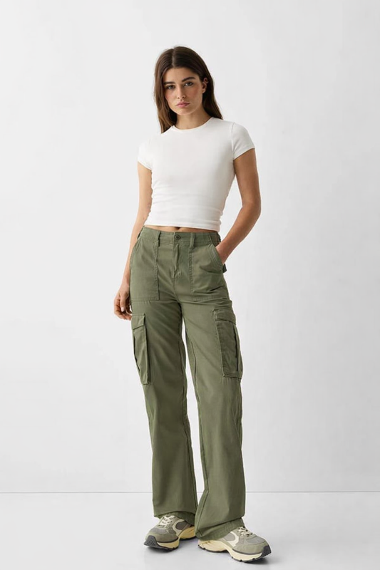 Olive Green 4 pocket Cargo Pants (Adjustable belt )