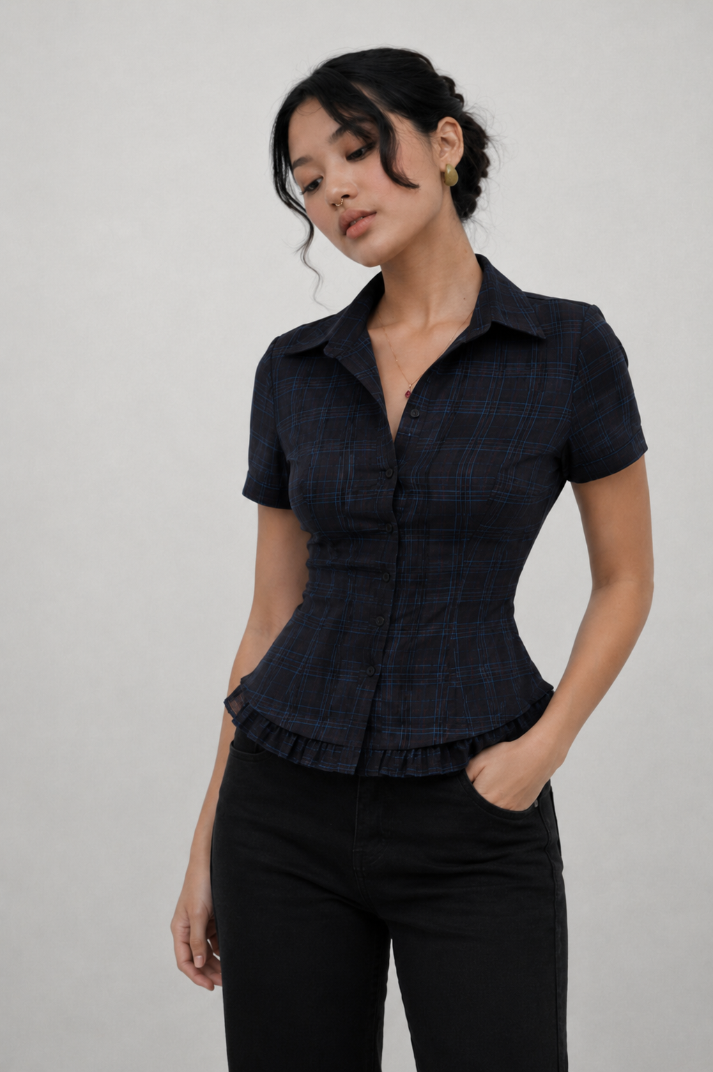 Blueberry ruffle shirt