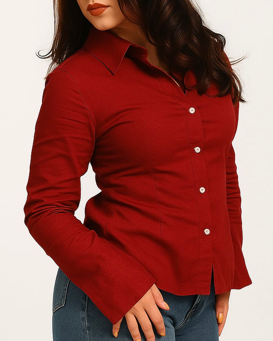 Stella Red fitted Shirt (with drawstrings)