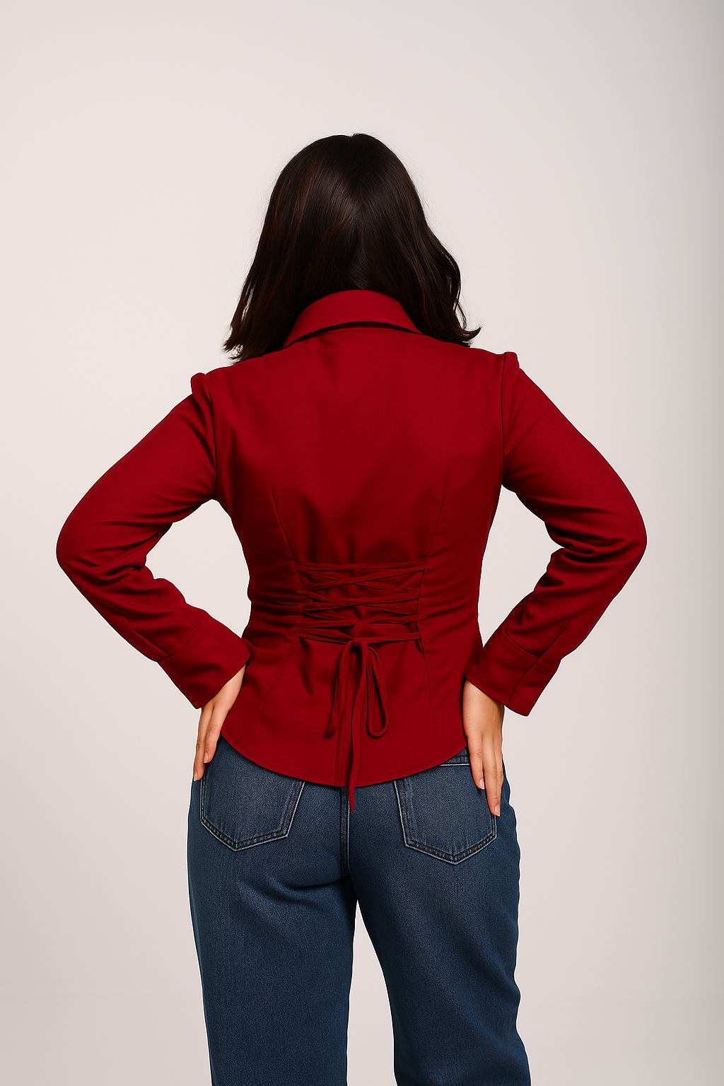 Stella Red fitted Shirt (with drawstrings)