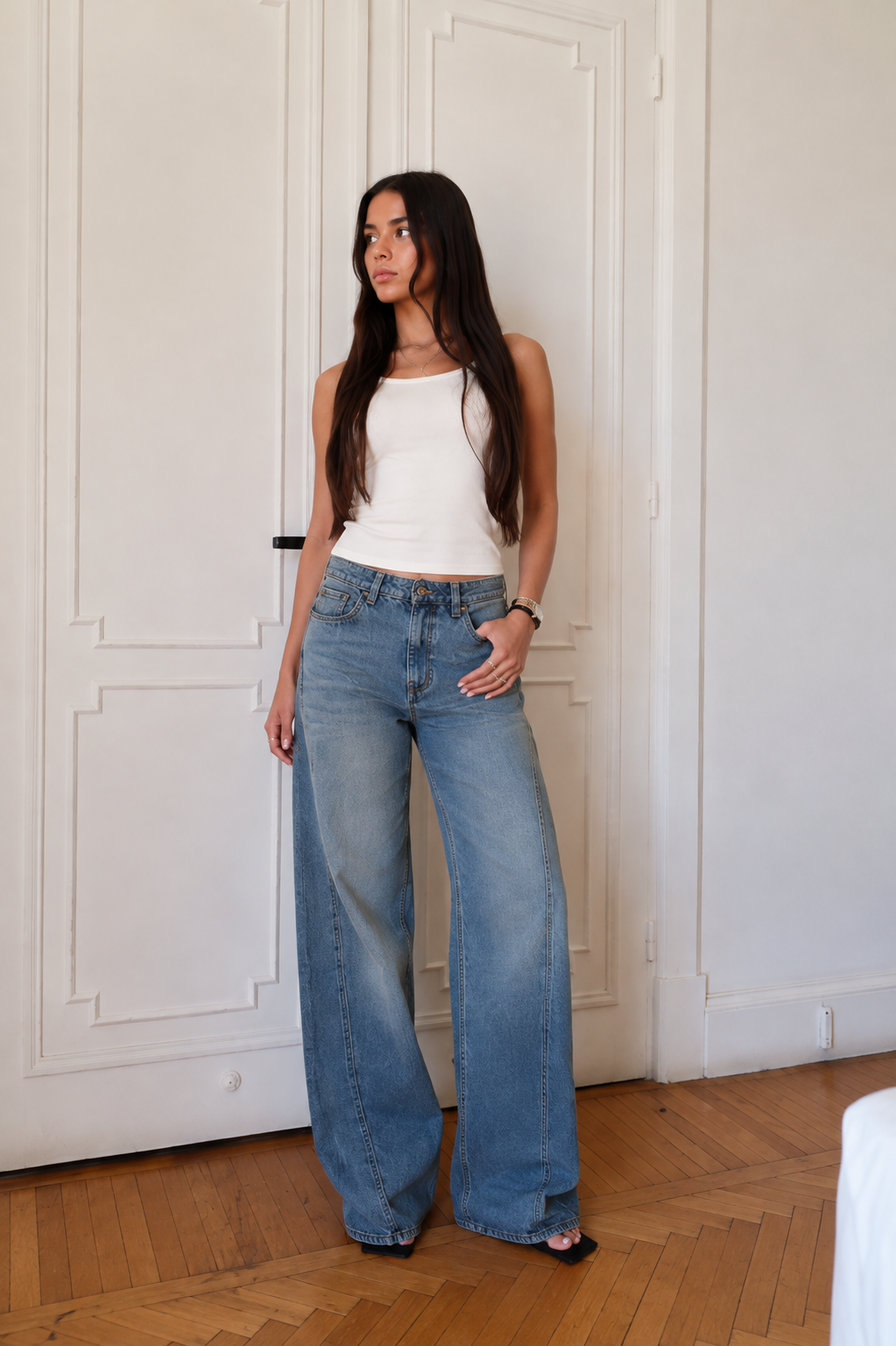 Panel Straight-wide leg Denim